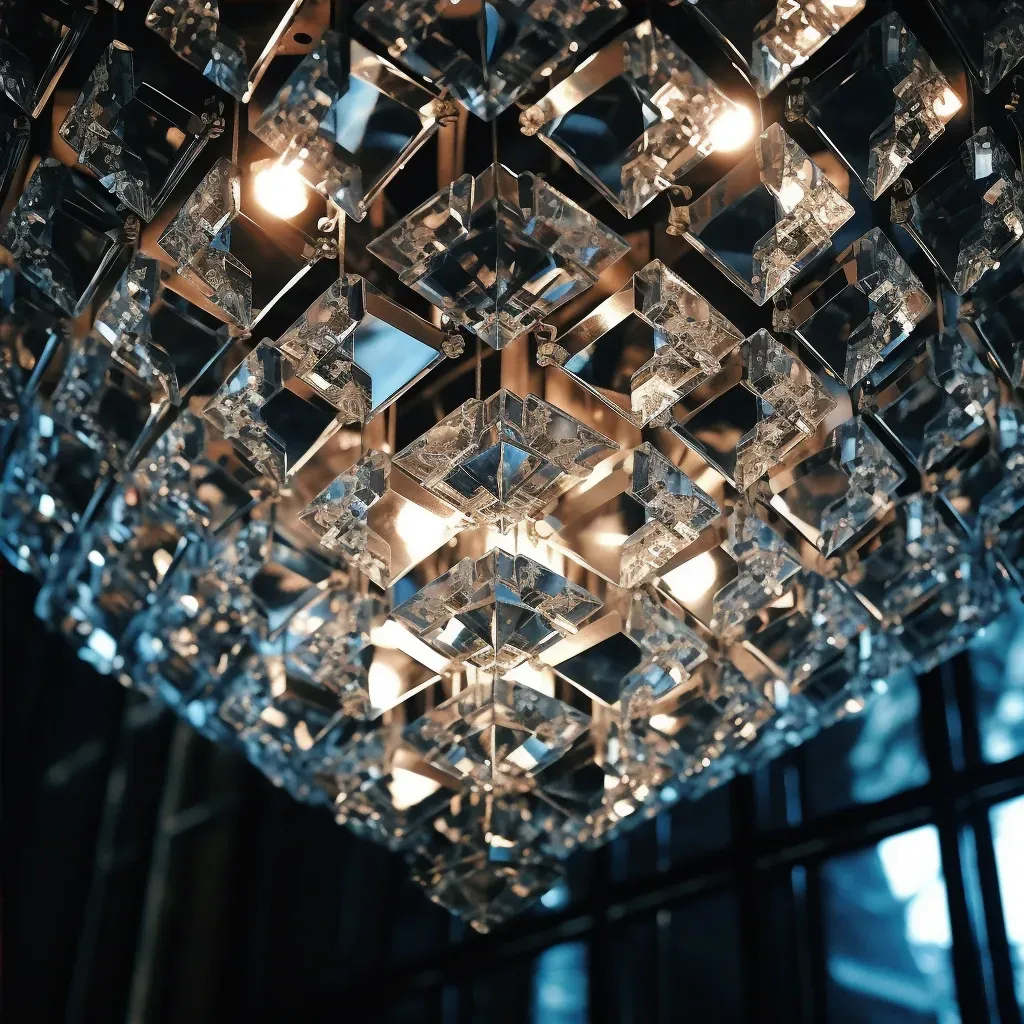 Crystal chandelier with geometric shapes reflecting ambient light - Image 4