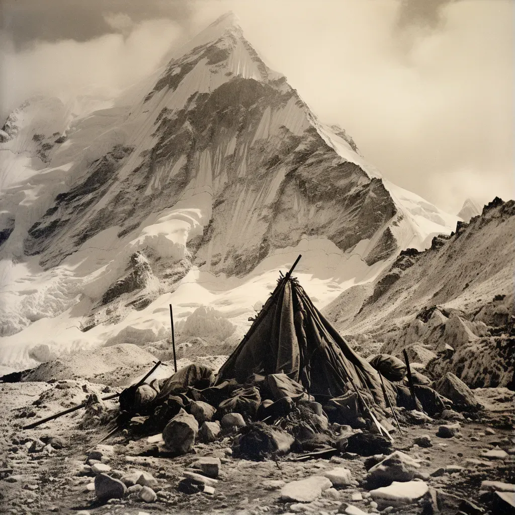 Snowy peak viewed from base camp - Image 1