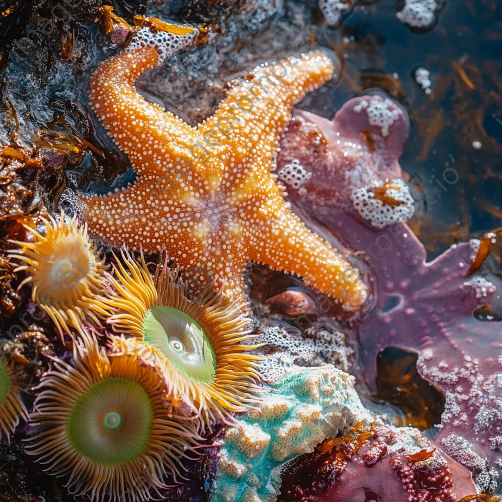 Close-up of starfish and anemones in tide pool - Image 1