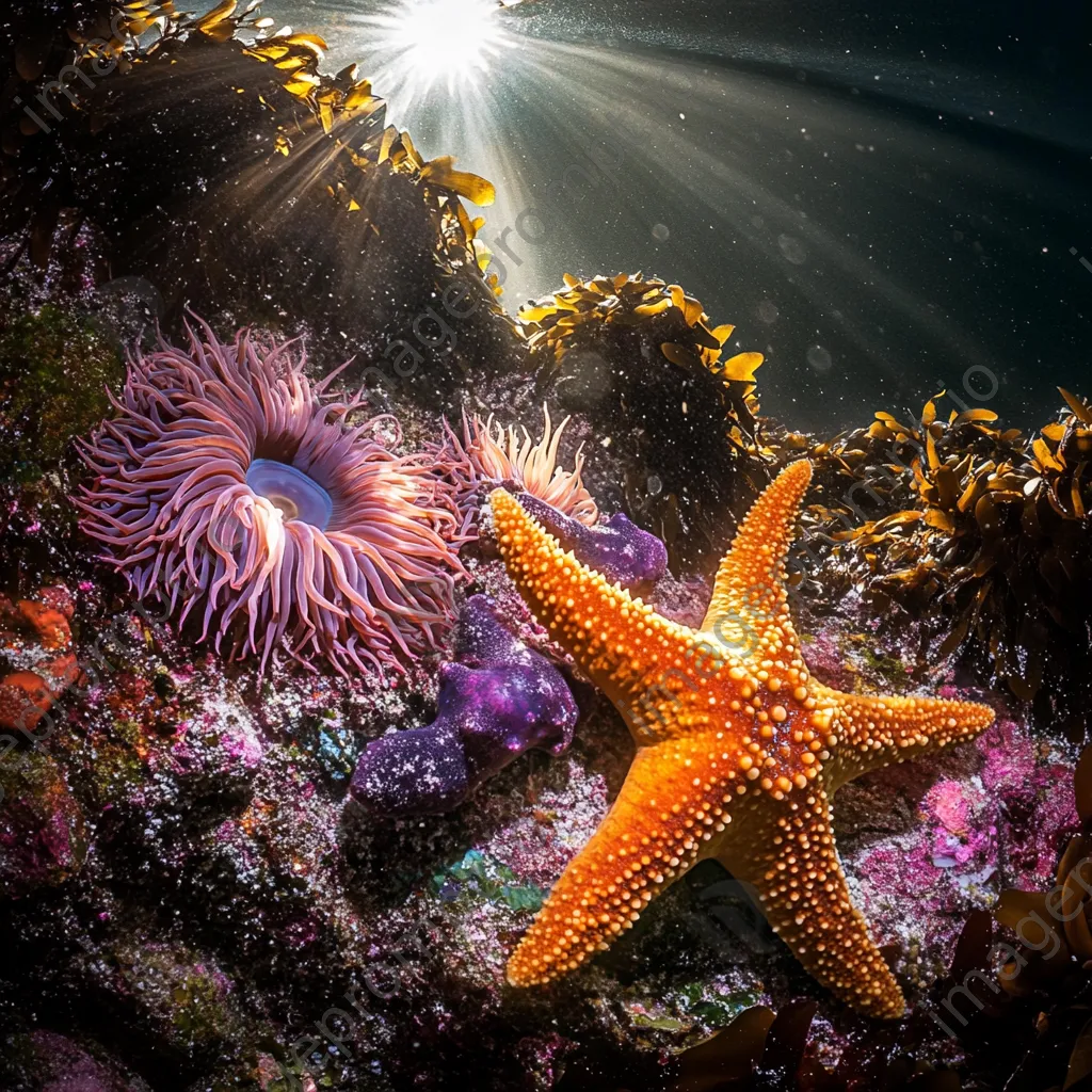 Close-up of starfish and anemones in tide pool - Image 2