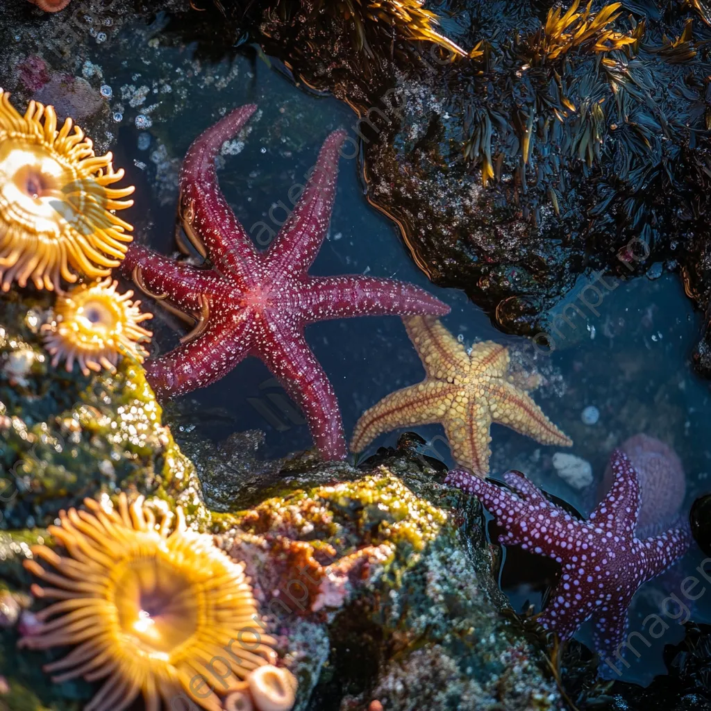 Close-up of starfish and anemones in tide pool - Image 3