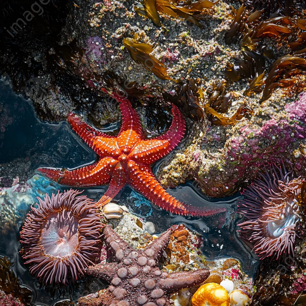 Close-up of starfish and anemones in tide pool - Image 4