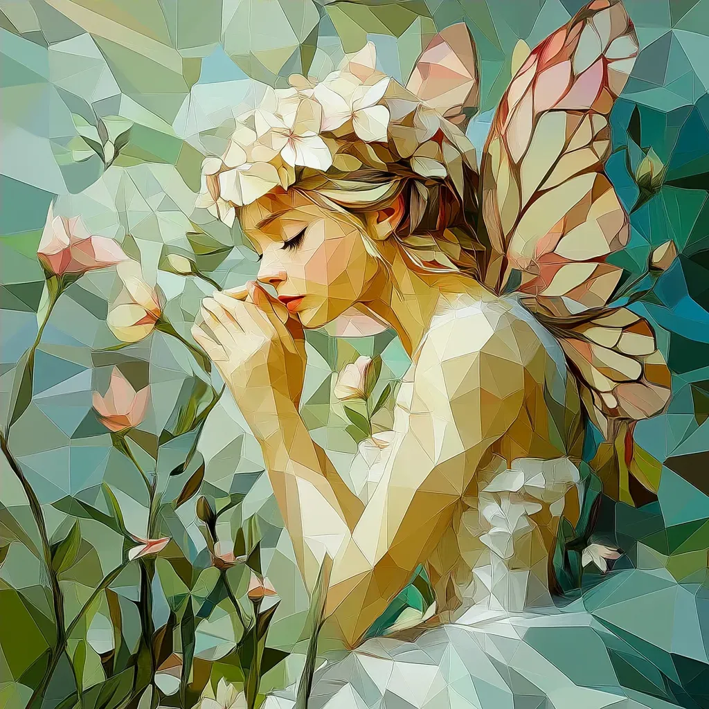 Low poly floral fairy in pastel colors combining Art Nouveau and polygonal art - Image 4