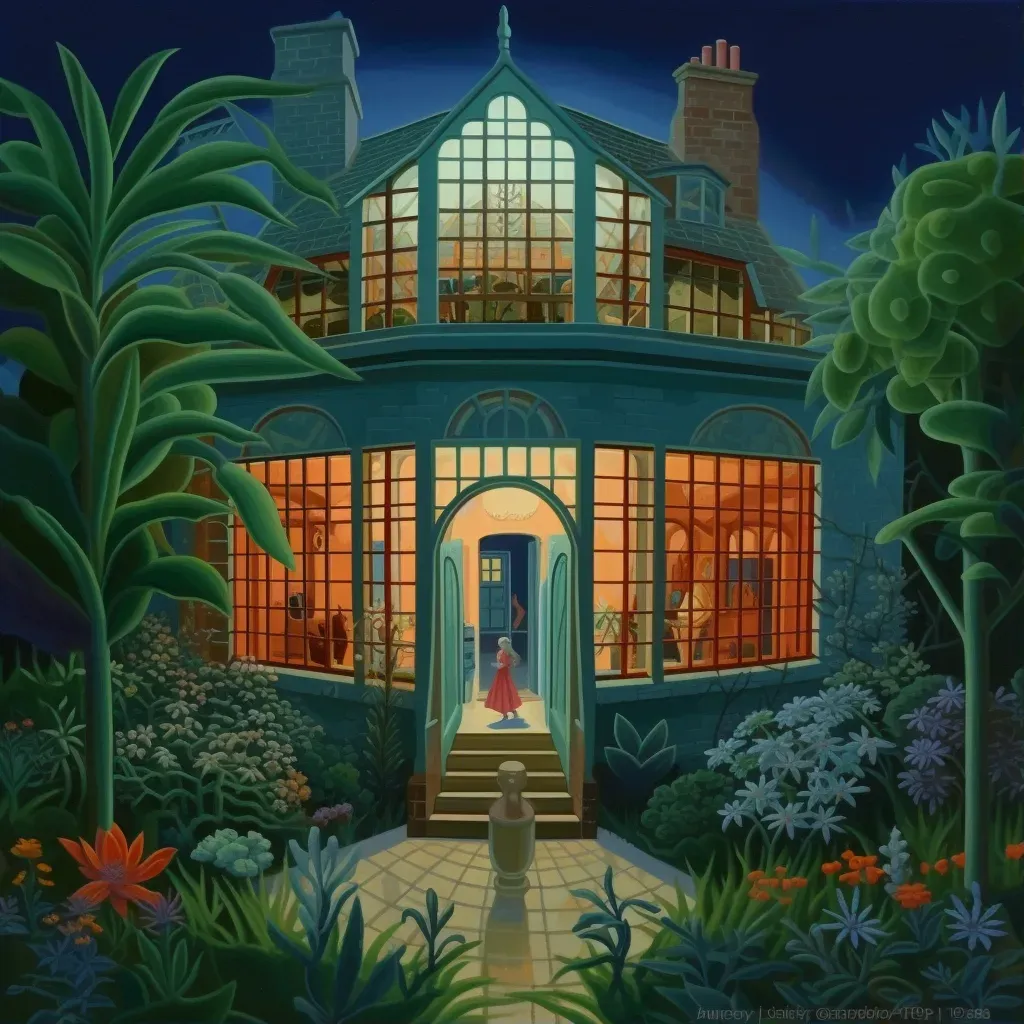 Magical greenhouse with exotic plants offering advice and riddles - Image 1