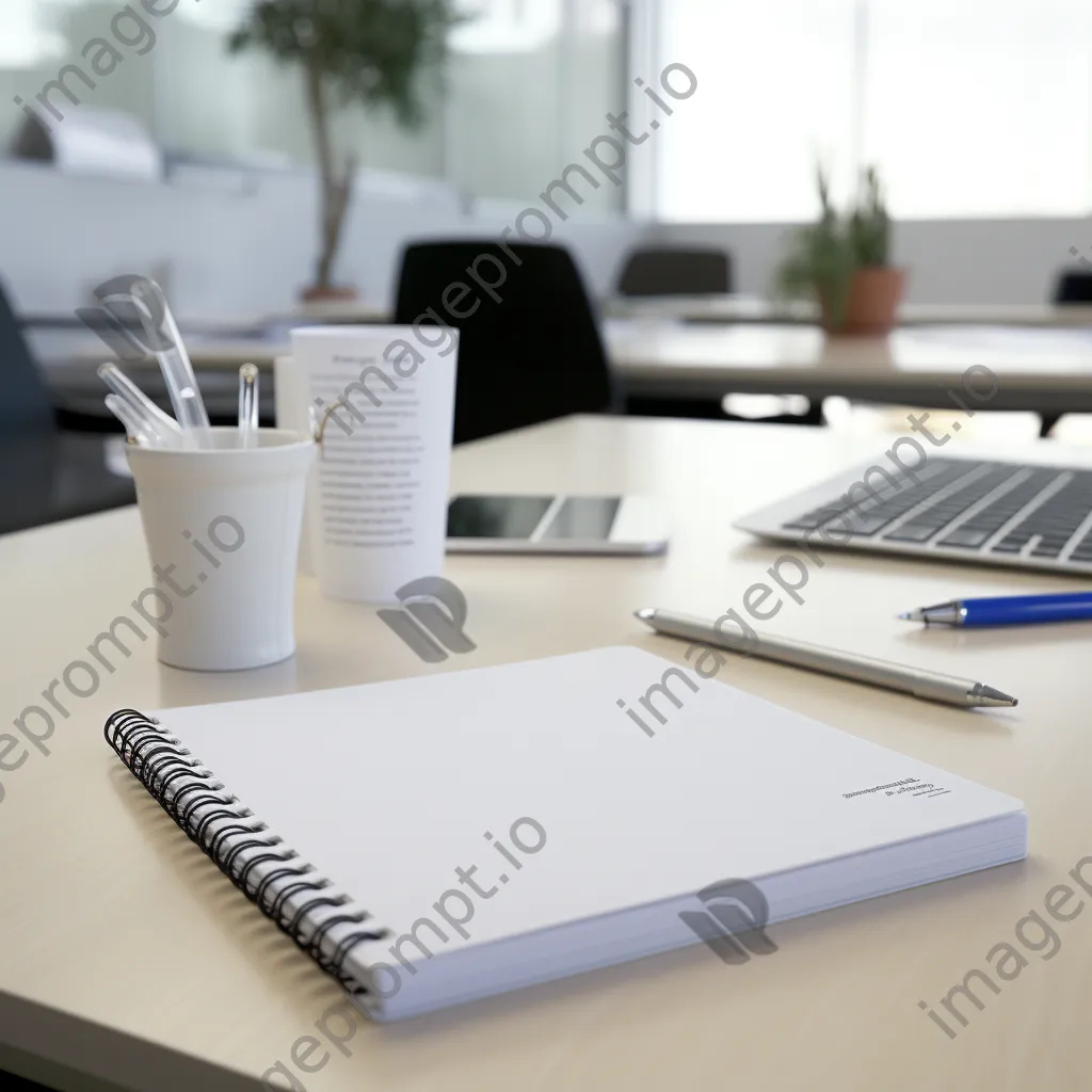 Plain notebook and pencil on a white desk - Image 2