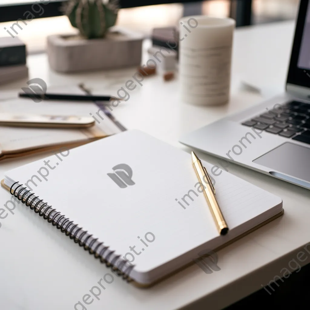 Plain notebook and pencil on a white desk - Image 3