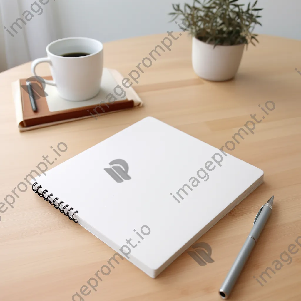 Plain notebook and pencil on a white desk - Image 4