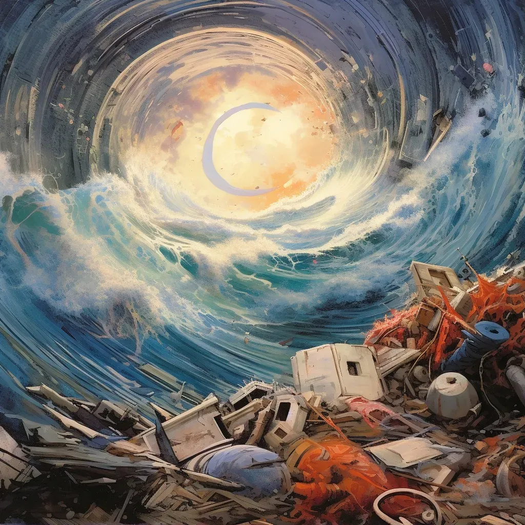 Swirling vortex of debris and trash in ocean - Image 1