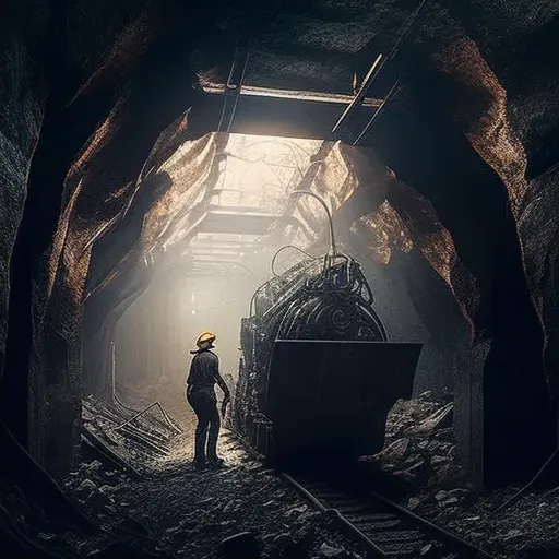 Image of coal miners and machinery in underground mine - Image 2