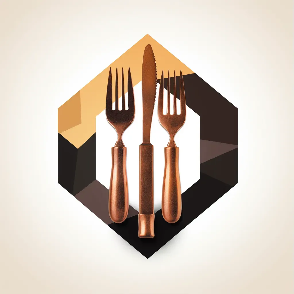 Logo for a gastro pub with a stylized fork and knife icon in black and copper colors on a white hexagonal background - Image 1