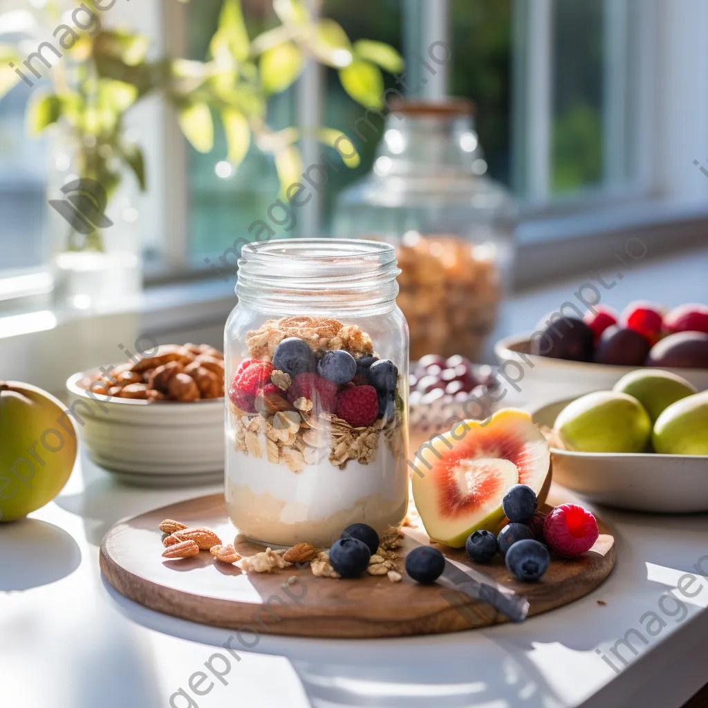 Jar of overnight oats topped with nuts and fruits - Image 4