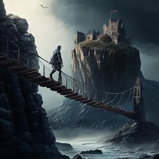 Brave Knight Crossing Haunted Rope Bridge