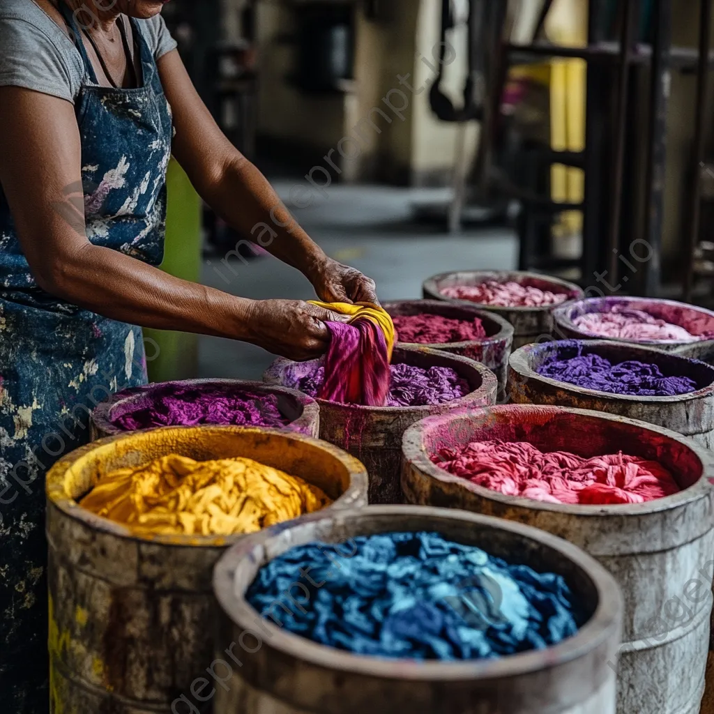 Textile worker dyeing linen using vibrant natural pigments. - Image 3