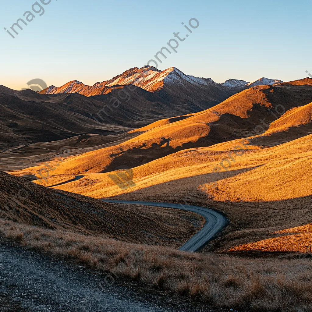 Mountain pass view during golden hour with shadows - Image 2