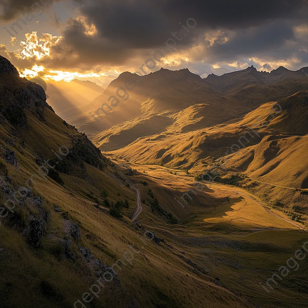 Mountain pass view during golden hour with shadows - Image 4