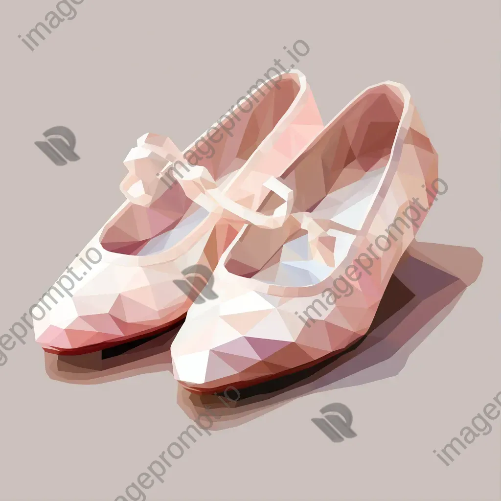 Ballet slippers in soft pinks and whites, portrayed in low poly style - Image 1