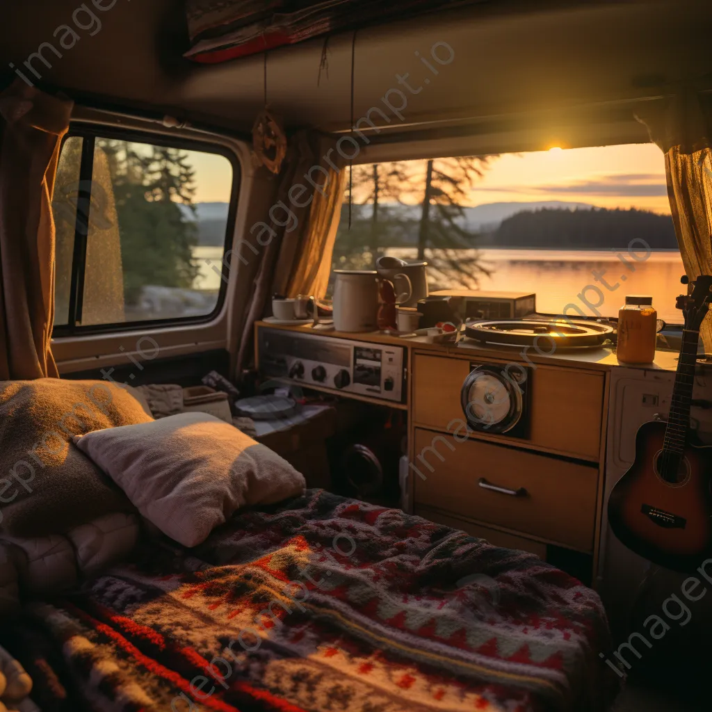 Cozy van interior with an open door and sunset view - Image 2