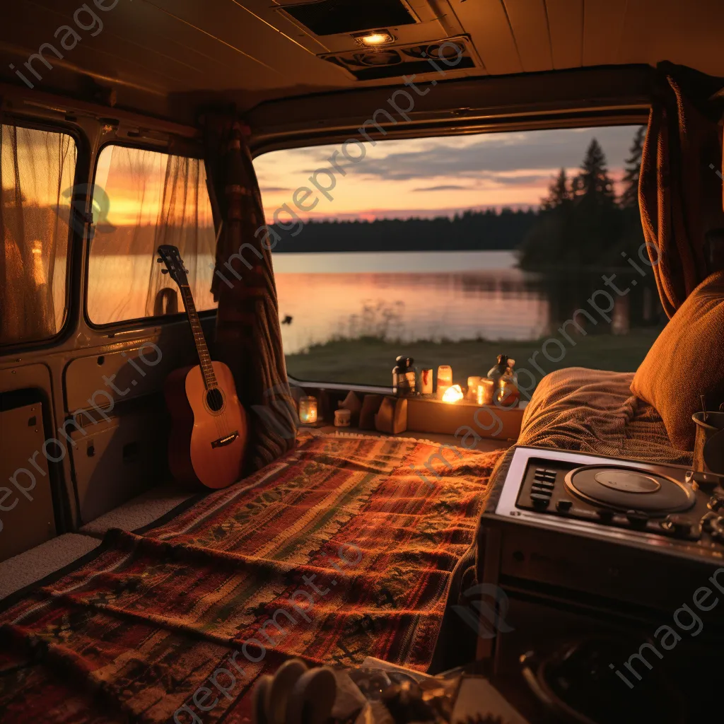 Cozy van interior with an open door and sunset view - Image 3