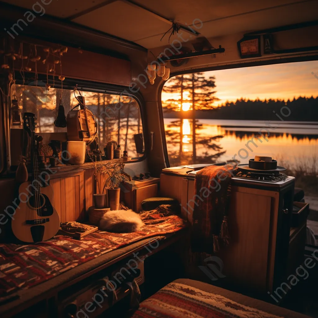 Cozy van interior with an open door and sunset view - Image 4