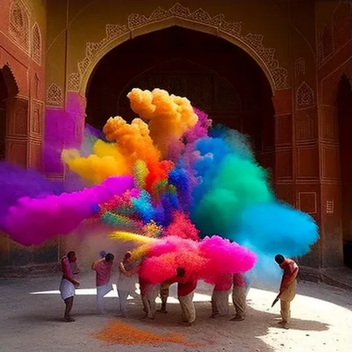 Image of a colorful Holi celebration with people throwing powders in the air - Image 3