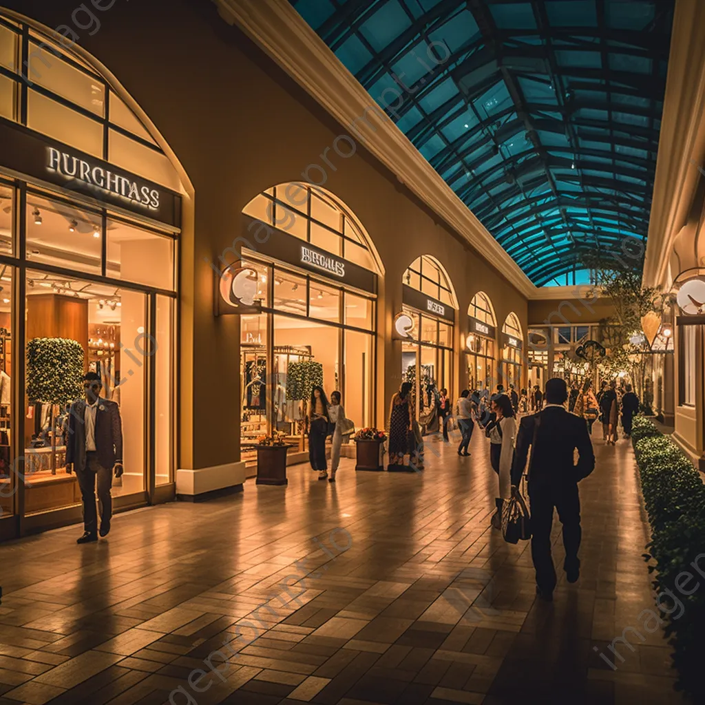 Upscale shopping outlet with luxury stores and well-dressed shoppers. - Image 1