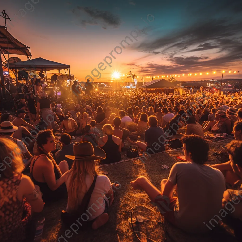 Crowd enjoying a sunset music festival with vibrant lights - Image 1