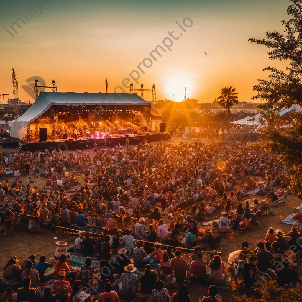 Crowd enjoying a sunset music festival with vibrant lights - Image 2