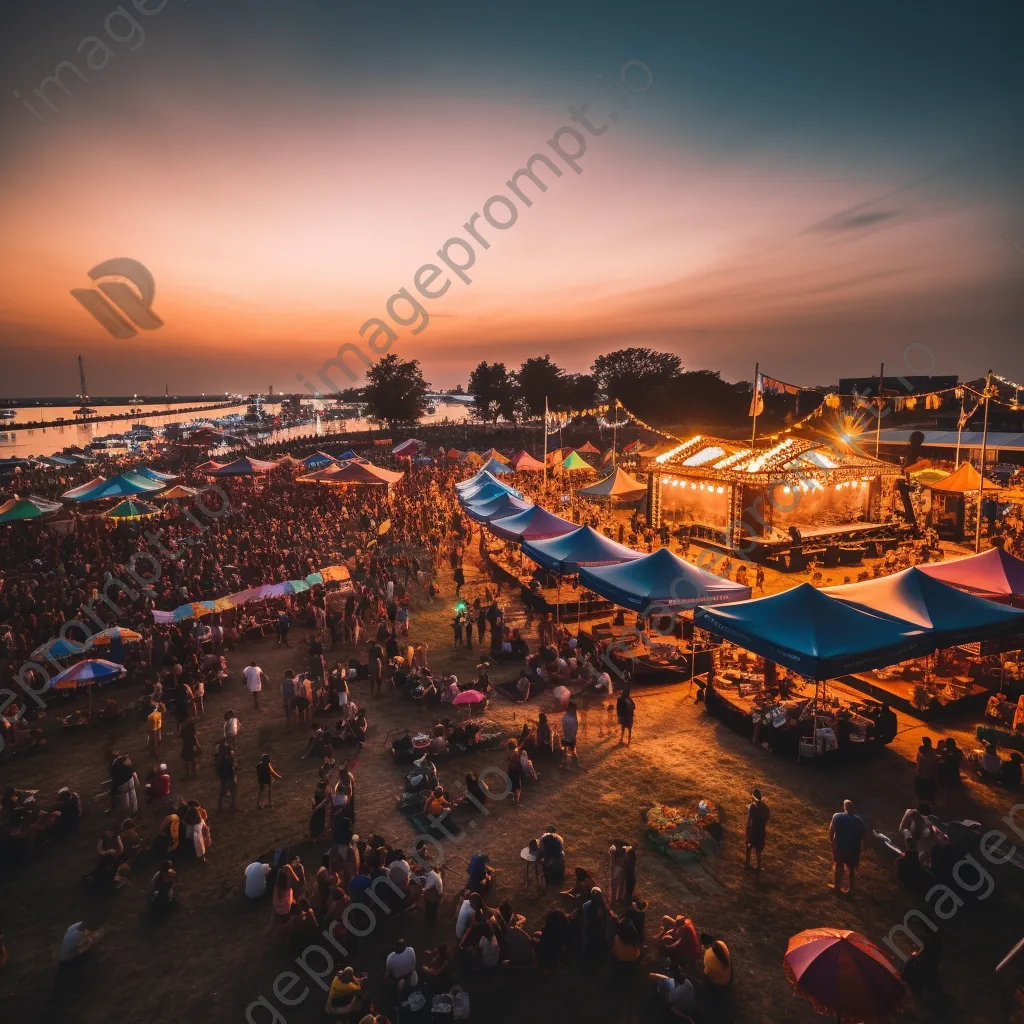 Crowd enjoying a sunset music festival with vibrant lights - Image 3