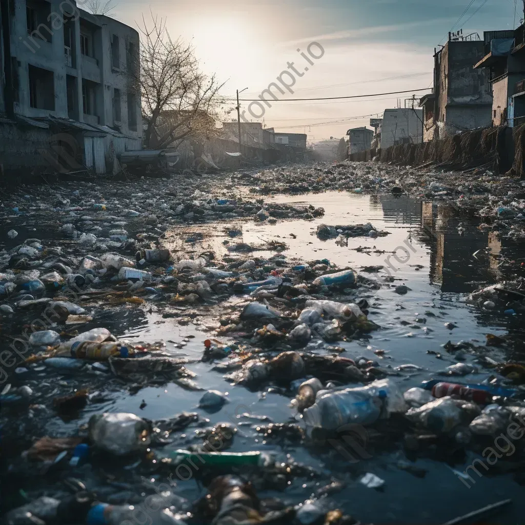 Polluted Urban River with Garbage - Image 2