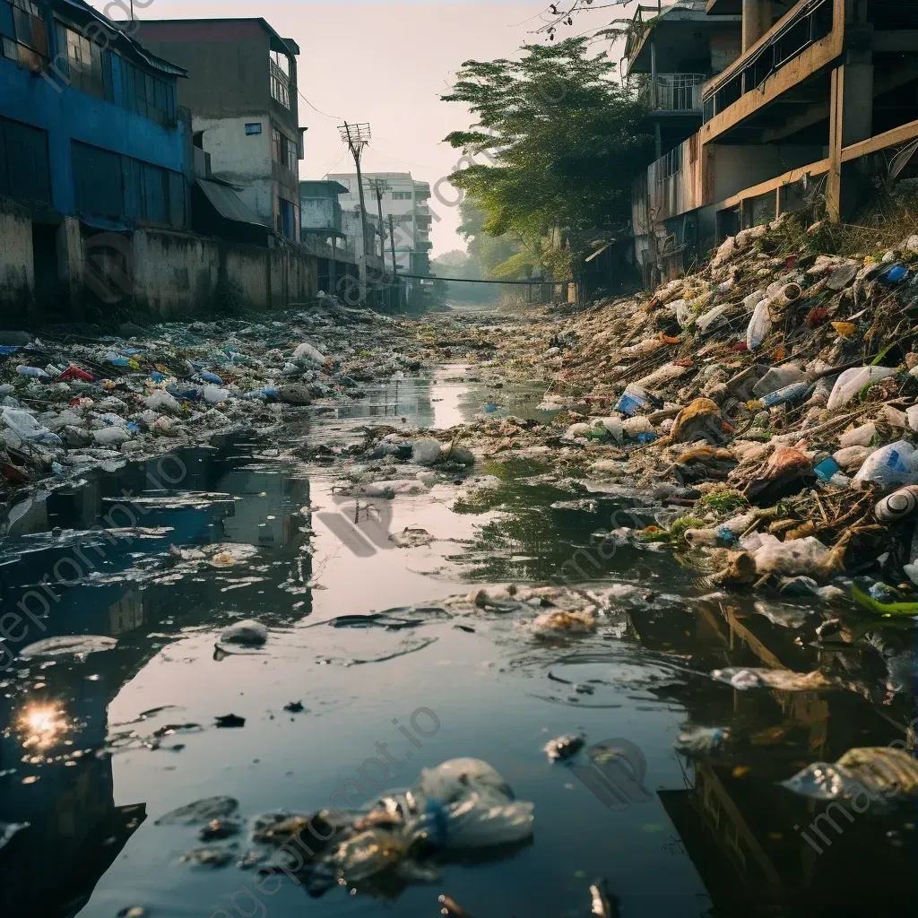 Polluted Urban River with Garbage - Image 3