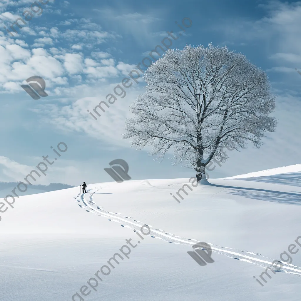 Skier moving through a serene snow-covered landscape - Image 1