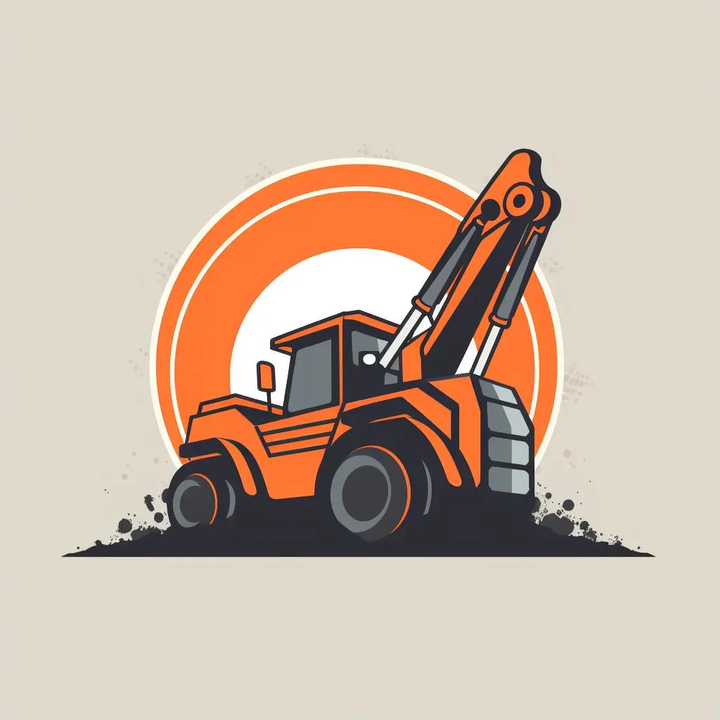 Dynamic machinery dealership logo with excavator icon in orange and gray colors on a light background - Image 1