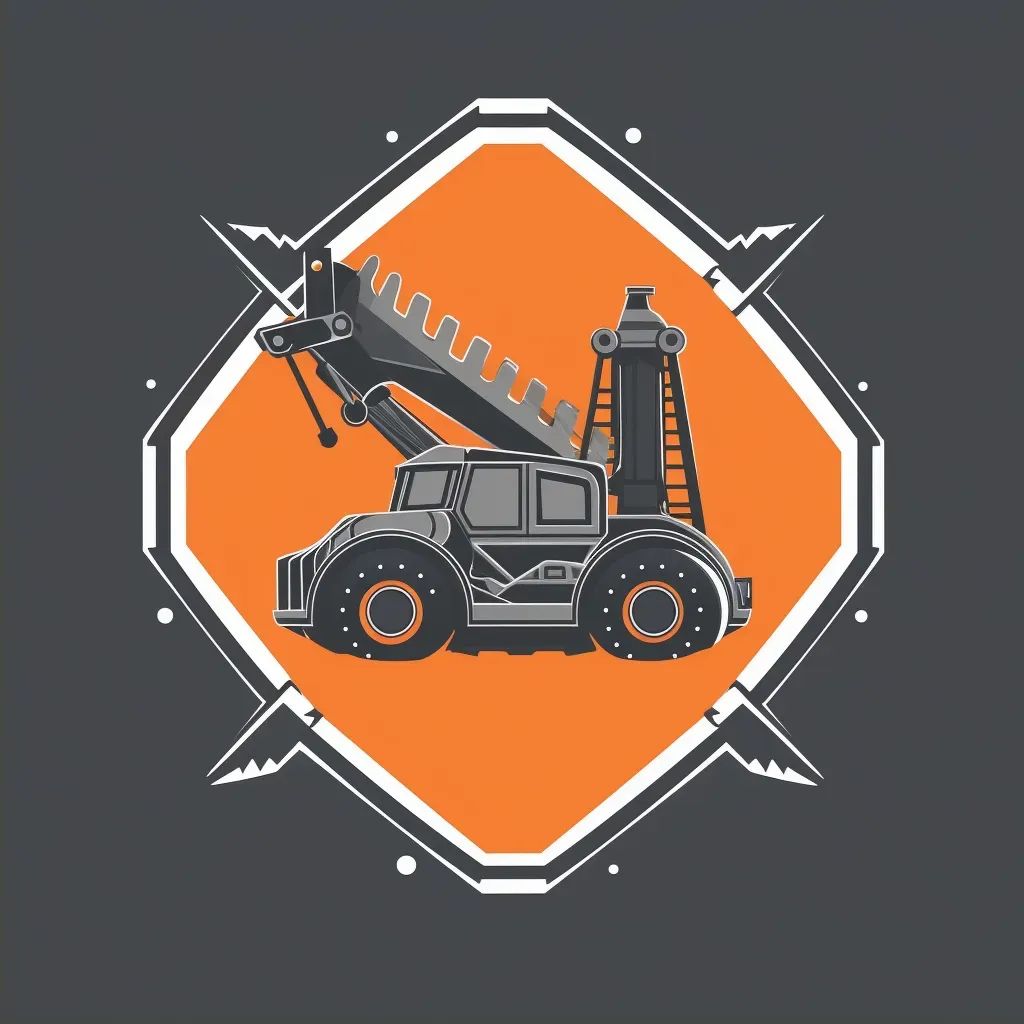 Dynamic machinery dealership logo with excavator icon in orange and gray colors on a light background - Image 2