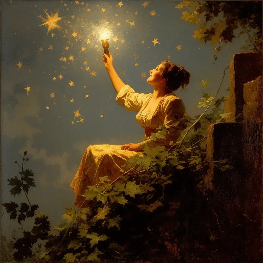 Woman plucking stars from night sky like fruit - Image 1