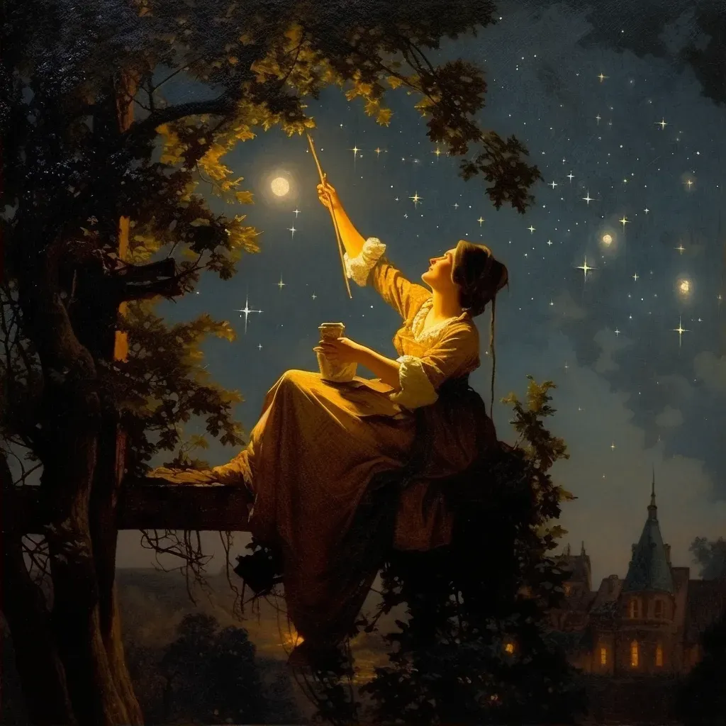 Woman plucking stars from night sky like fruit - Image 2