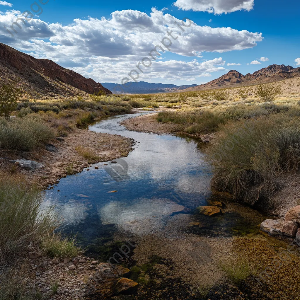 Desert spring feeding into a dry riverbed - Image 1