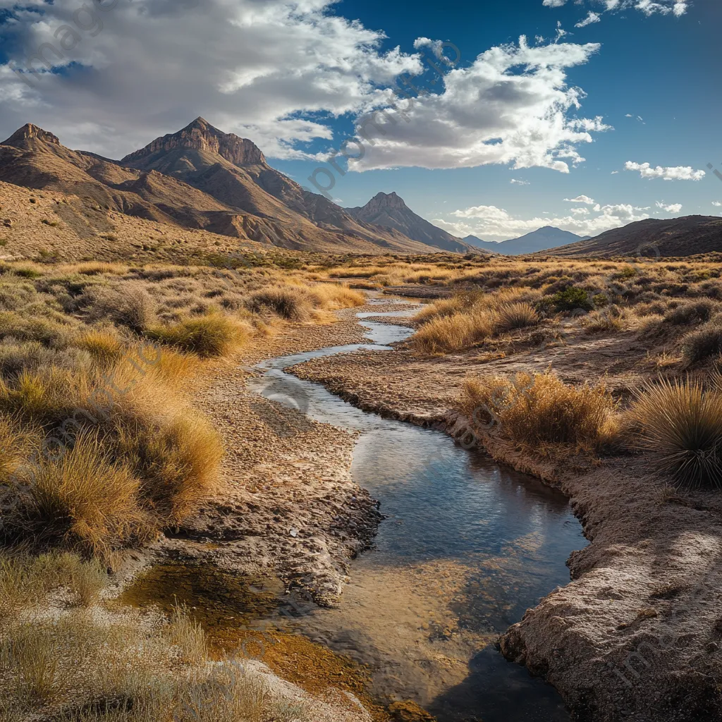 Desert spring feeding into a dry riverbed - Image 3