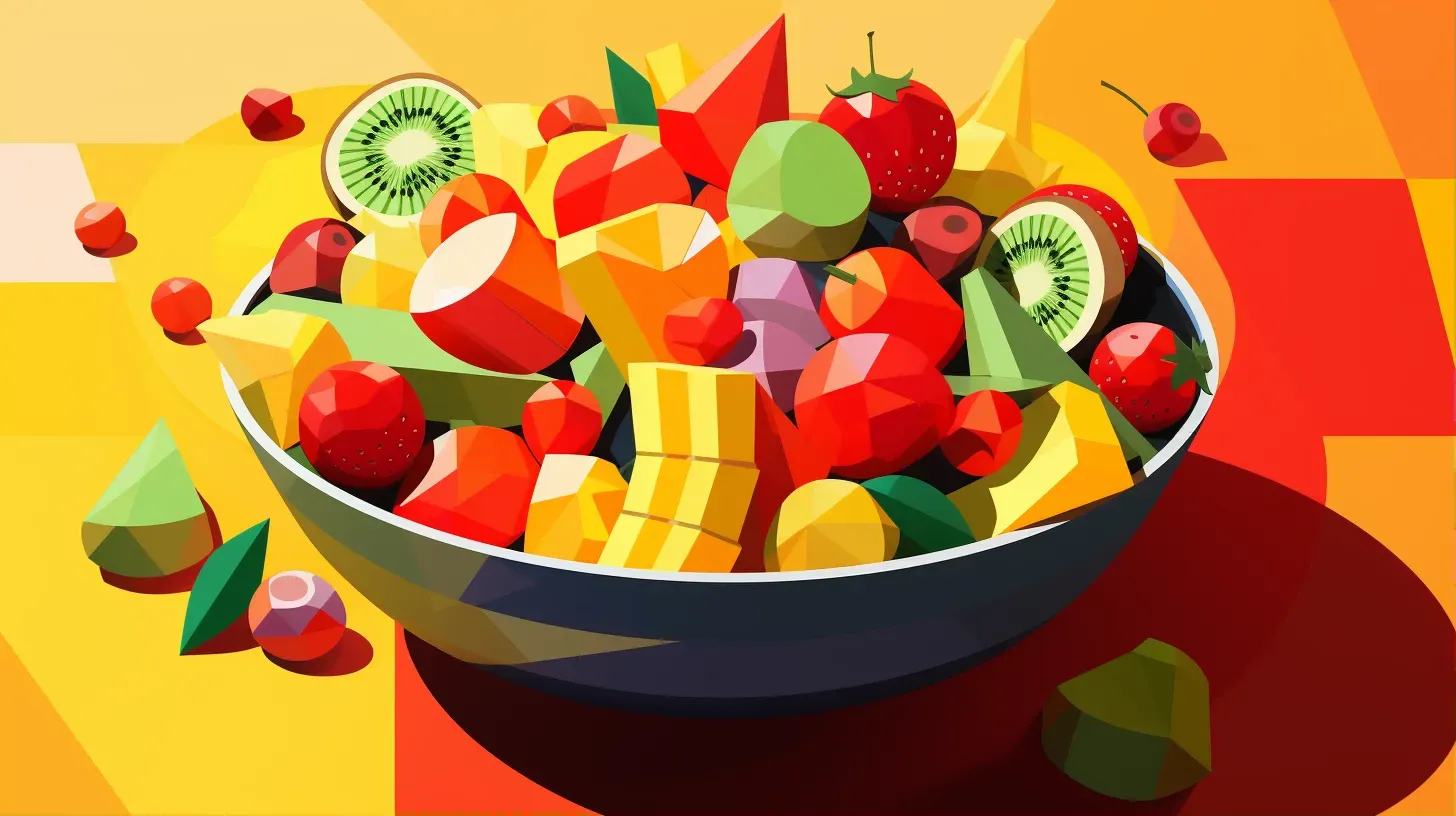 Colorful fruit salad in low poly style with simplified shapes - Image 1