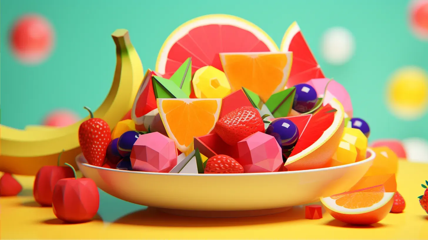 Colorful fruit salad in low poly style with simplified shapes - Image 2