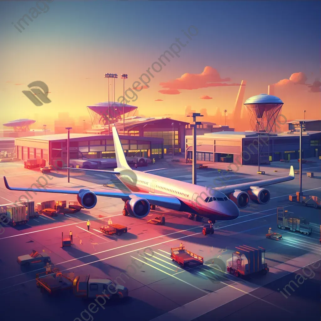 Isometric view of a low poly bustling airport at sunset - Image 3