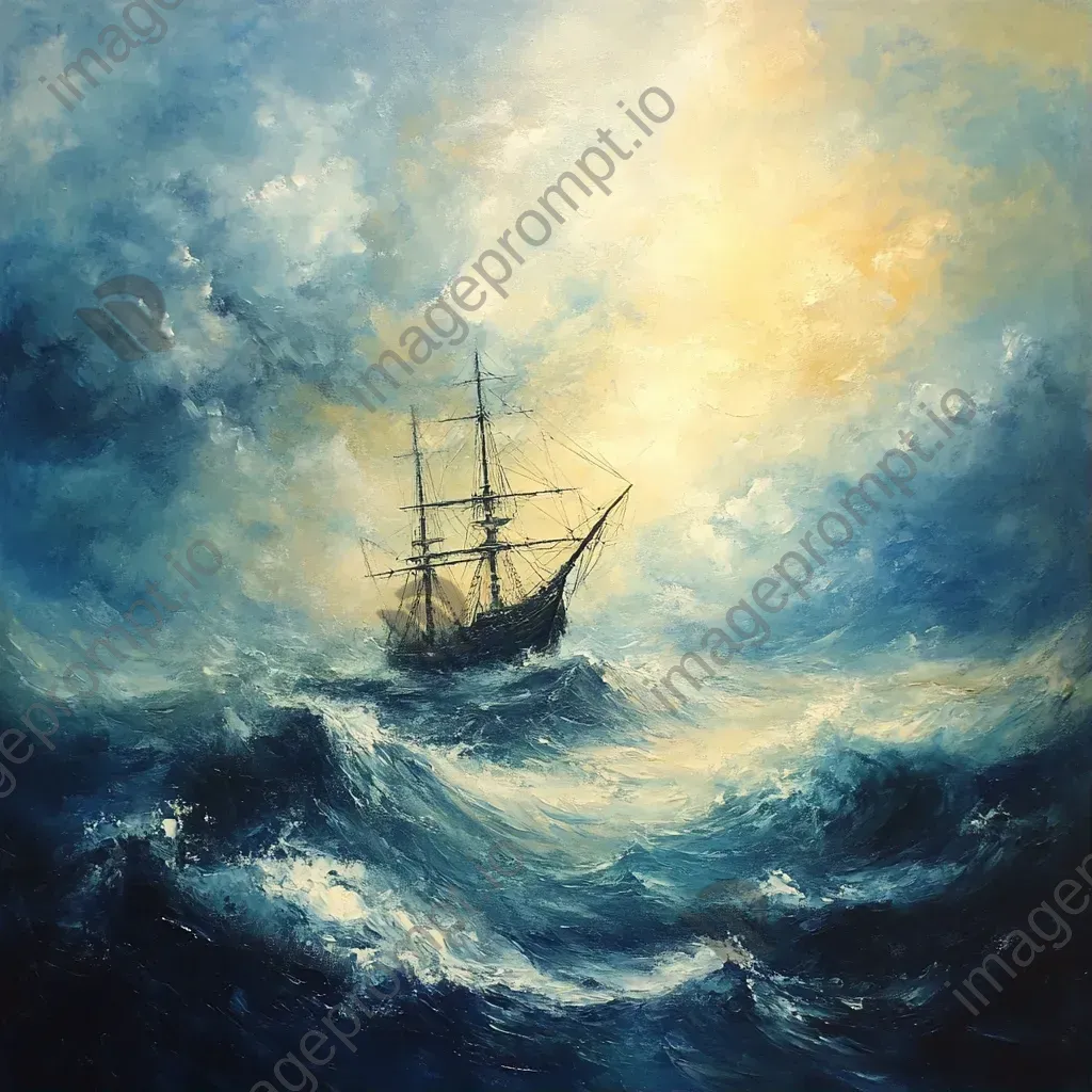 Wet-on-wet oil painting of a ghost ship on a stormy sea - Image 1