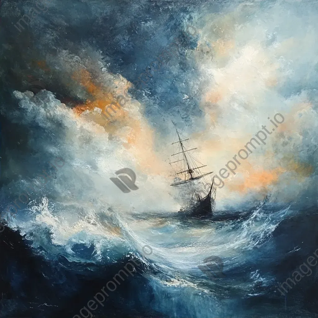 Wet-on-wet oil painting of a ghost ship on a stormy sea - Image 2