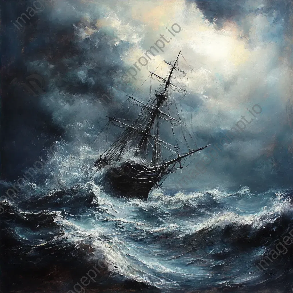 Wet-on-wet oil painting of a ghost ship on a stormy sea - Image 4