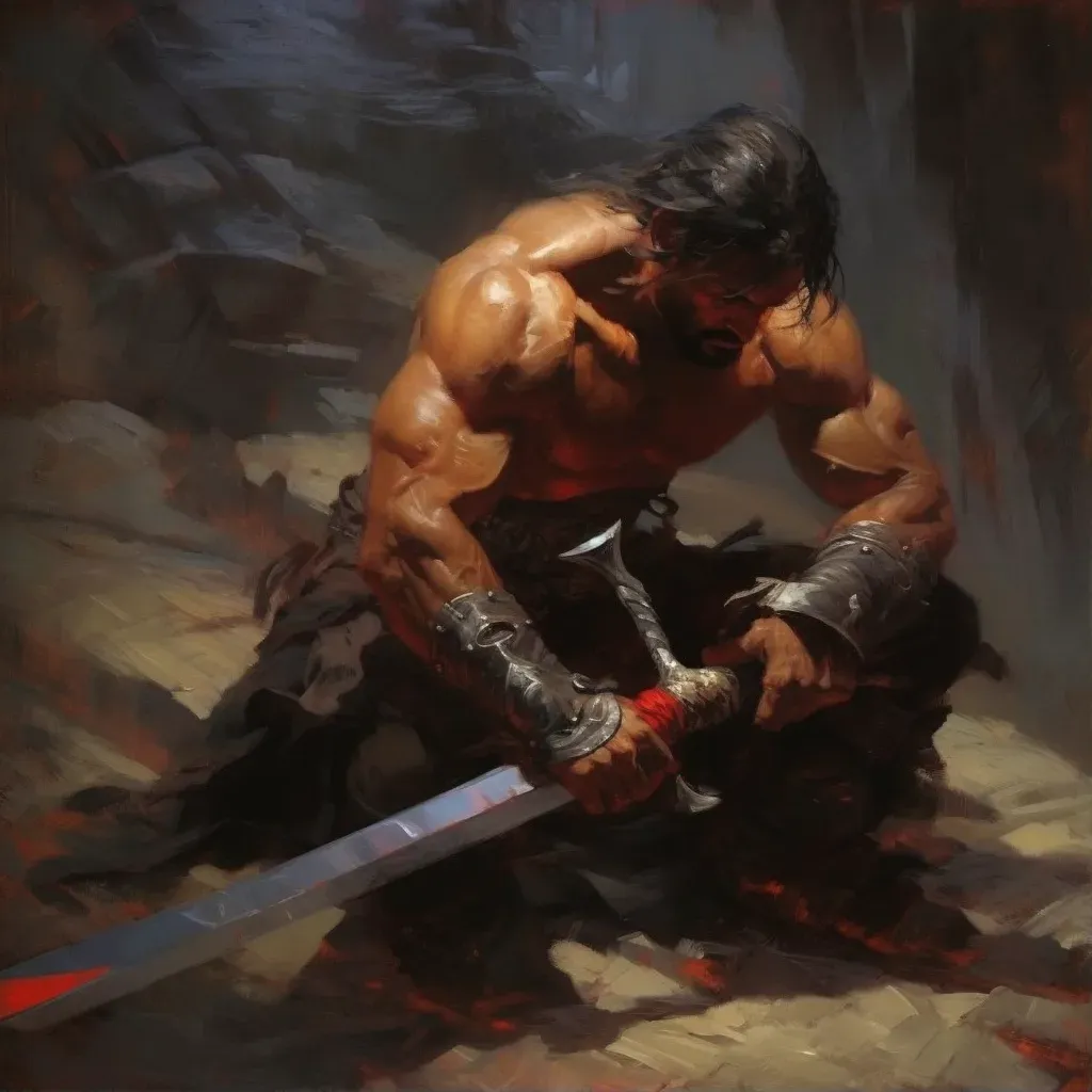 Warrior putting away his sword after battle - Image 1