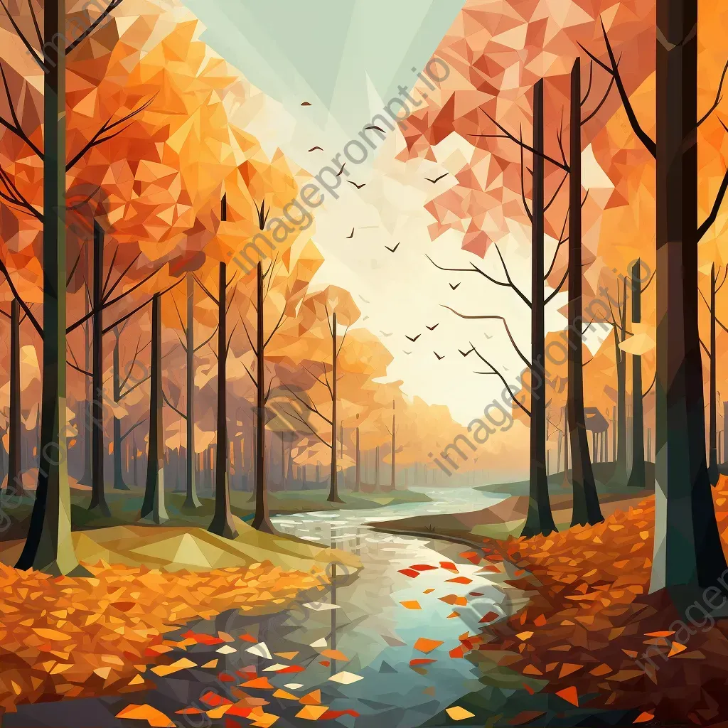 Low Poly autumn forest in warm oranges and yellows - Image 2