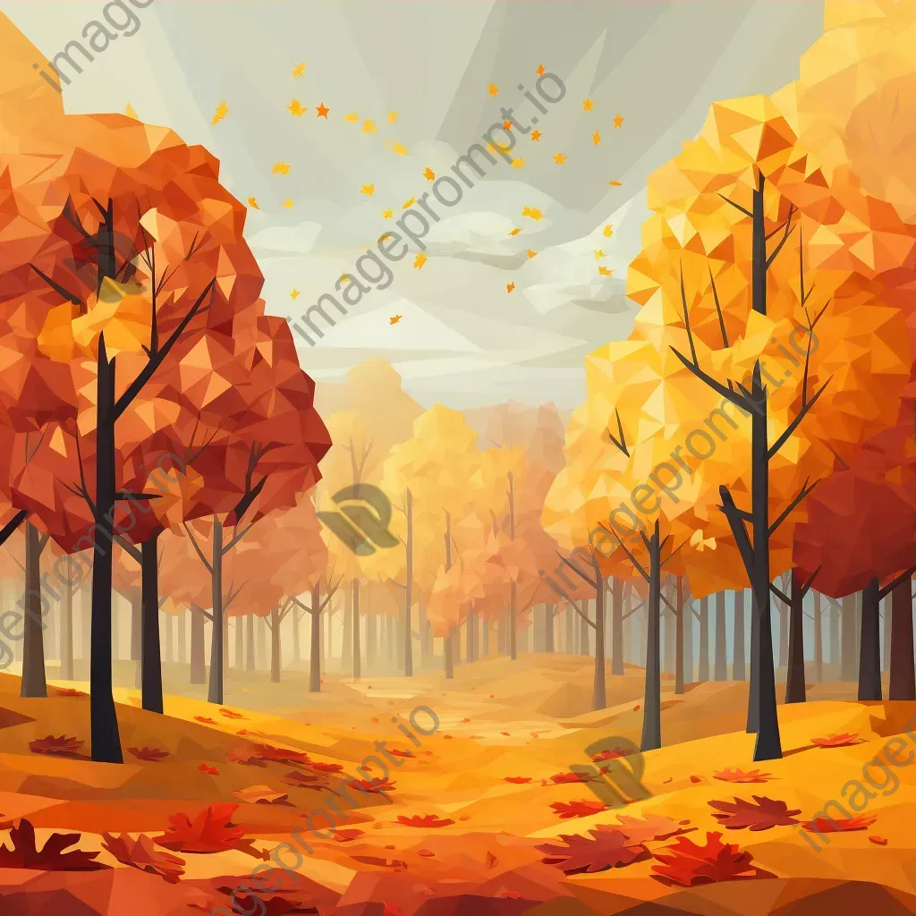 Low Poly autumn forest in warm oranges and yellows - Image 3