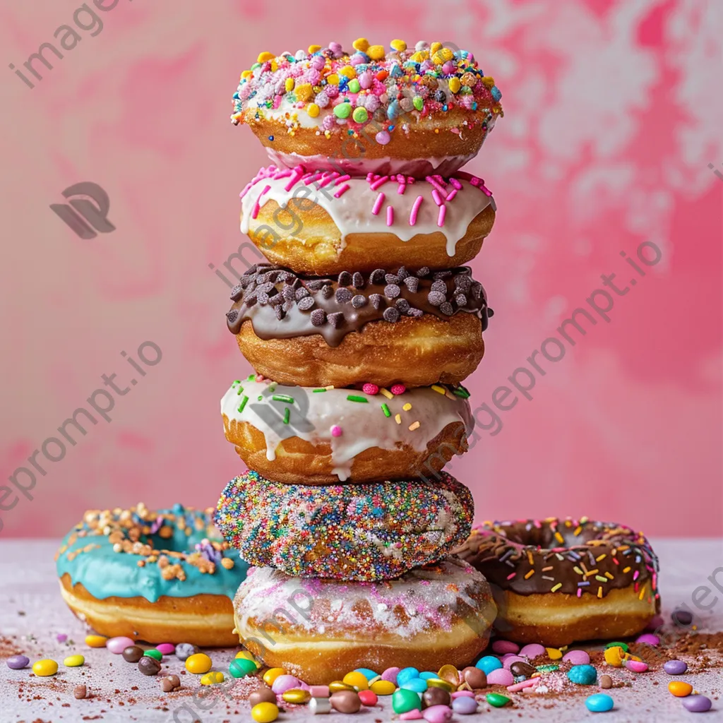 Stacked assortment of colorful doughnuts - Image 2