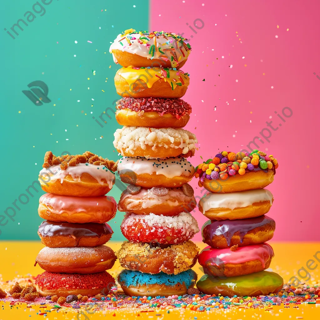 Stacked assortment of colorful doughnuts - Image 3