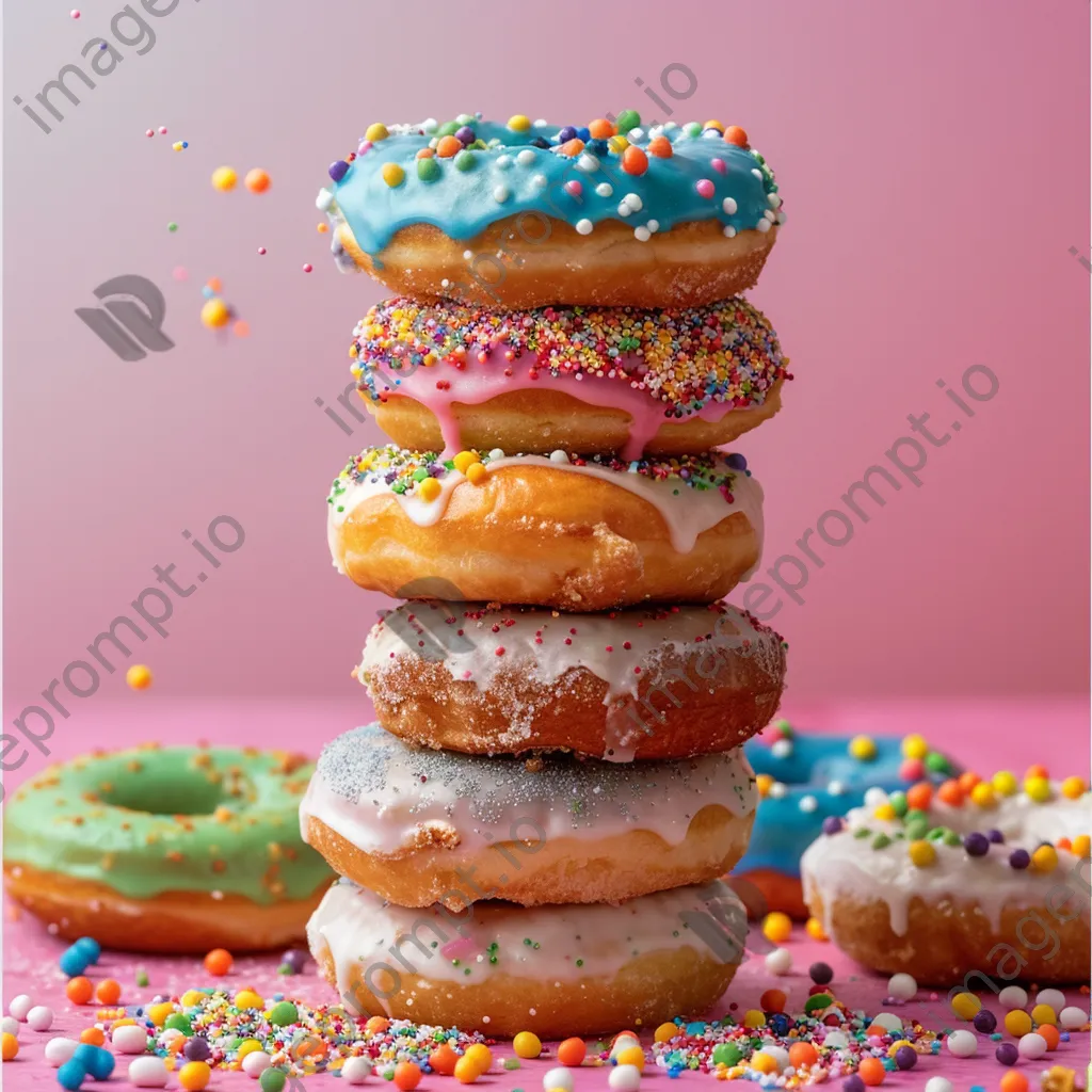 Stacked assortment of colorful doughnuts - Image 4