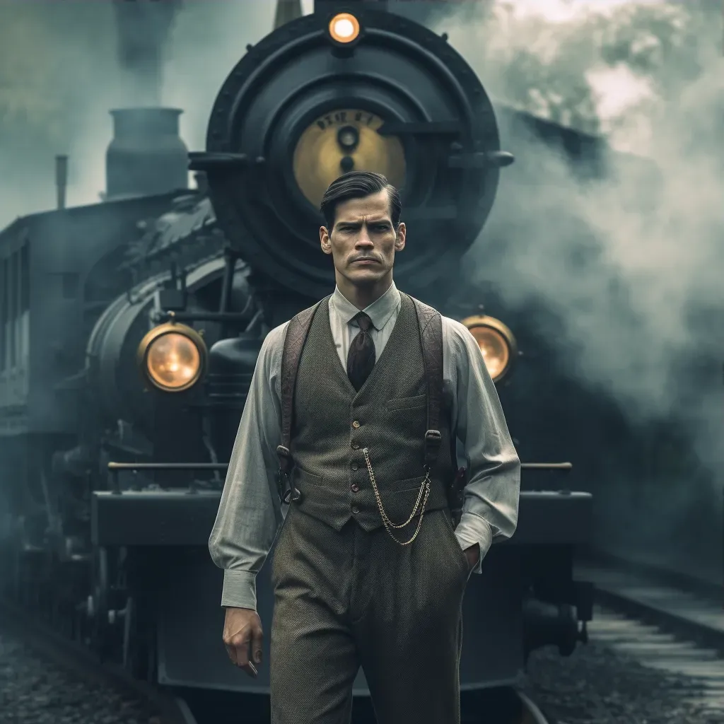 Vintage portrait of a train conductor in front of steam locomotive - Image 3